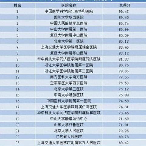 全国医院排名前十名及其卓越表现概览，顶级医院的荣誉与实力